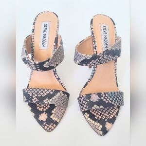 Steve Madden Sane Snakeskin Rainbow Print Slip On Stiletto Heel Sandal Size 7